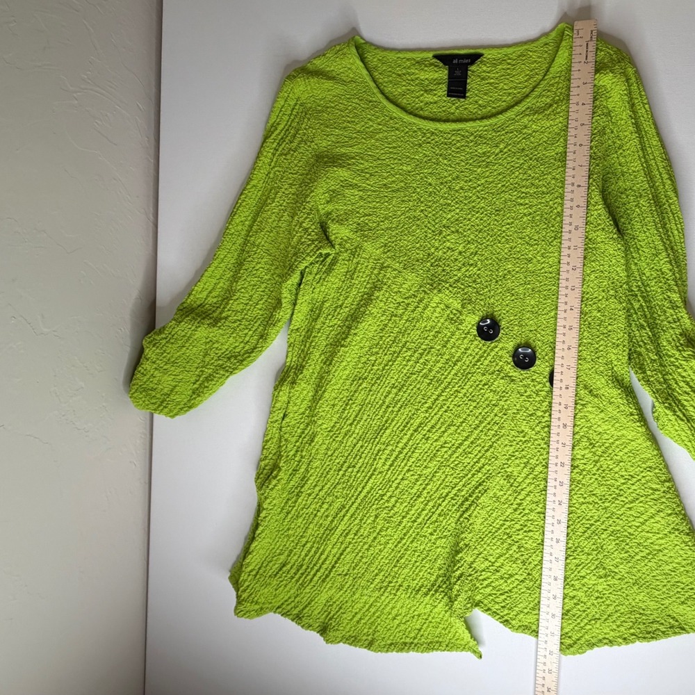 Ali Miles Womens Lime Green Textured Button Accent Roll Tab Sleeve Tunic Top L - Picture 8 of 9